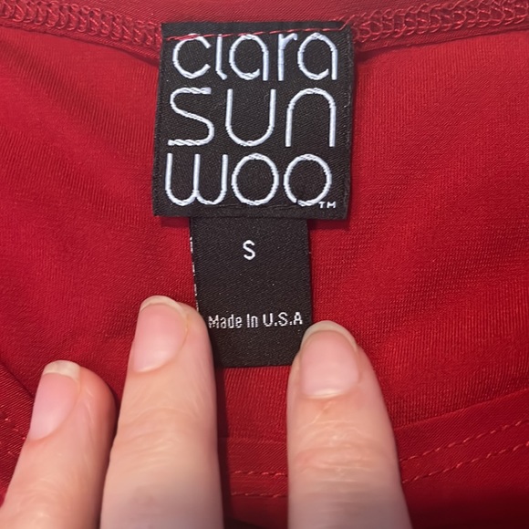 Clara Sun Woo | Twist Tie Tunic Top Asymmetrical Hem 3/4 sleeves in Red | Small - Picture 7 of 14